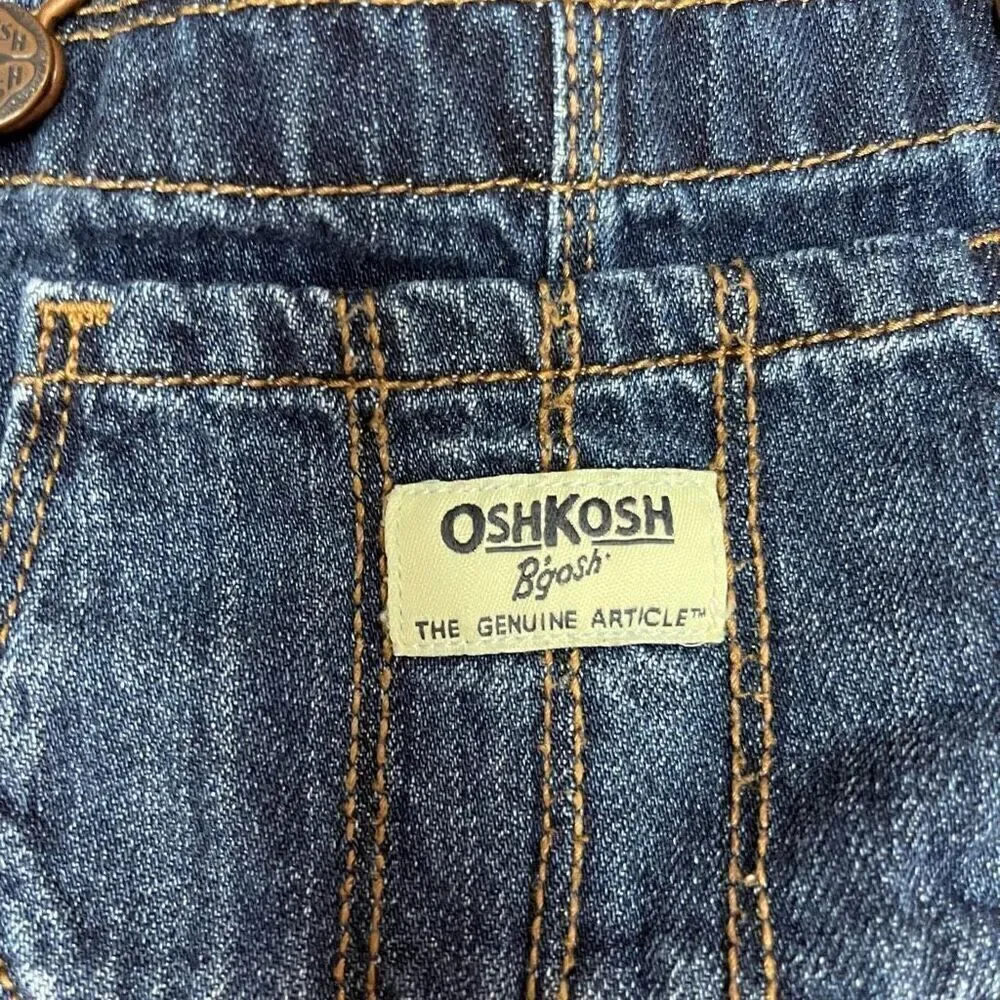 OshKosh B'gosh Kids Girls Red White Blue Denim Stripe Overall Jumper Dress 3T